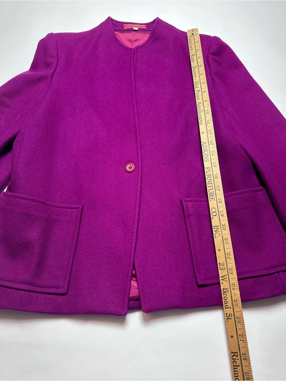 Vintage 80s Halston III Purple 100% Wool Collarless Jacket Blazer Size 10 - Picture 9 of 13